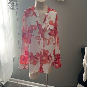 Calvin Klein Red and White Floral Blouse